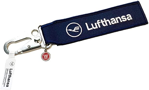 REMOVE BEFORE FLIGHT Lufthansa - Textil-Anh&auml;nger mit Flugzeug-Karabiner