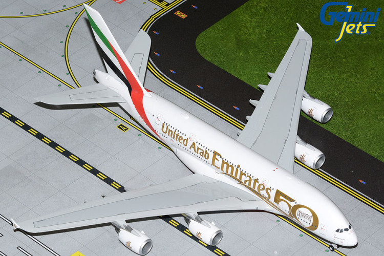 Gemini G2UAE1056 Airbus A380-800 Emirates &quot;50th Anniversary&quot; Scale 1/200